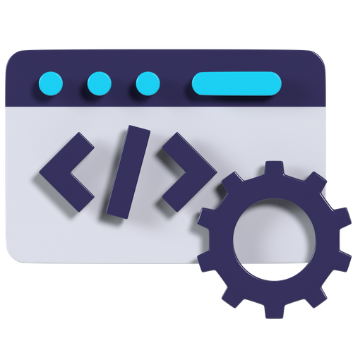 Illustration interface de site vitrine avec engrenage et code